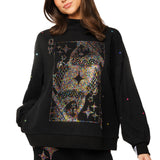 Black Rainbow Rhinestone QOS Card Logo Mock Neck Sweatshirt | Queen Of Sparkles