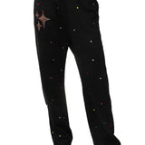Black Rainbow Jeweled Sweat Pant | Queen Of Sparkles