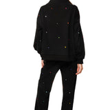 Black Rainbow Rhinestone QOS Card Logo Mock Neck Sweatshirt | Queen Of Sparkles