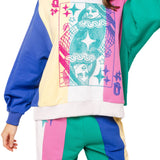 Multi Colorblock Stripe QOS Card Logo Sweatshirt | Queen Of Sparkles