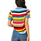 Multi Stripe Feather Short Sleeve Sweater | Queen Of Sparkles