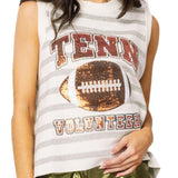 Licensed Tennessee Grey & White Striped Sequin Football Knit Tank | Queen Of Sparkles