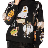 Black Halloween Dogs In Costumes Mockneck Sweatshirt | Queen Of Sparkles