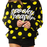 Black & Green Polka Dot 'Spooky Season' Mock Neck Sweater | Queen Of Sparkles