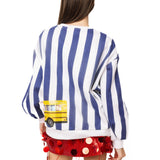 Navy & White Striped Red School & School Bus Sweatshirt | Queen Of Sparkles