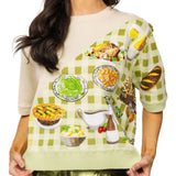 Ivory & Green Gingham Colorblock Thanksgiving Meal Knit Top | Queen Of Sparkles