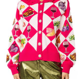 Pink Diamond Print Thanksgiving Dinner Button Up Sweater | Queen Of Sparkles