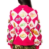 Pink Diamond Print Thanksgiving Dinner Button Up Sweater | Queen Of Sparkles
