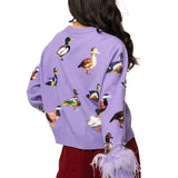 Purple Multi Ducks Feather Sleeve Button Up Cardigan | Queen Of Sparkles