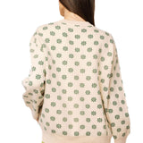Beige & Green Flower Print Feather Turkey Sweater | Queen Of Sparkles