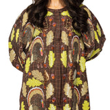 Brown Plaid Turkey & Leaves Button Up Long Sleeve Dress | Queen Of Sparkles