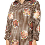 Brown Plaid Turkey On Plates Button Up Romper | Queen Of Sparkles