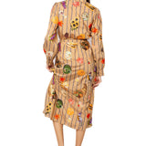 Light Brown Striped Thanksgiving Icon Cotton Midi Tie Dress | Queen Of Sparkles