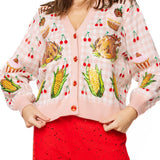 Light Pink Checkered Thanksgiving Dinner & Cherry Cardigan | Queen Of Sparkles