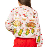 Light Pink Checkered Thanksgiving Dinner & Cherry Cardigan | Queen Of Sparkles