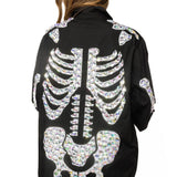 Black Iridescent Jeweled Skeleton Button Up Tunic | Queen Of Sparkles