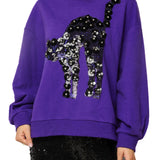 Purple & Black Sequin Flower Cat Sweatshirt | Queen Of Sparkles
