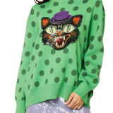 Green Polka Scardy Cat Sweater | Queen Of Sparkles
