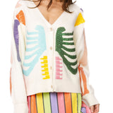 Ivory Multi Skeleton Button Up Cardigan | Queen Of Sparkles