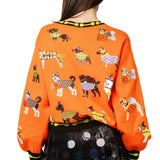 Orange Halloween Dogs Button Up Cardigan | Queen Of Sparkles