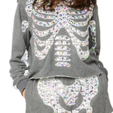 Charcoal Iridescent Jeweled Skeleton Sweatshirt | Queen Of Sparkles