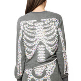 Charcoal Iridescent Jeweled Skeleton Sweatshirt | Queen Of Sparkles