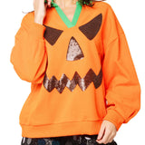 Orange Pumpkin Face Collar Sweatshirt | Queen Of Sparkles