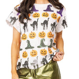 White Pumpkin, Cat & Witch Hat Tee | Queen Of Sparkles