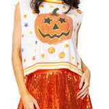 White Full Sequin Pumpkin & Small Icon Vest | Queen Of Sparkles