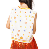 White Full Sequin Pumpkin & Small Icon Vest | Queen Of Sparkles