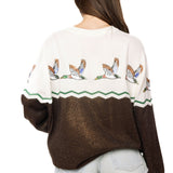 Brown & Ivory Colorblock Duck Rhinestone Sweater | Queen Of Sparkles