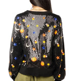Black Full Sequin Pumpkin & Mini Icon Sweater | Queen Of Sparkles