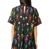 Black Multi Skeleton Cotton Dress | Queen Of Sparkles
