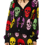 Black Multi Skull Button Rhinestone Cardigan | Queen Of Sparkles