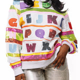 Grey Multi 'ABC's' Sweatshirt | Queen Of Sparkles