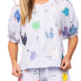 Light Blue Stripe Multi Chicken Button Up Cotton Top | Queen Of Sparkles