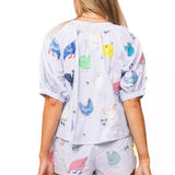 Light Blue Stripe Multi Chicken Button Up Cotton Top | Queen Of Sparkles