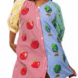 Colorblock Gingham Teacher Icon Button Up Cotton Dress | Queen Of Sparkles
