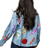 Denim & Red Gingham Collar Teacher Icon Button Up Top | Queen Of Sparkles