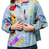 Denim & Red Gingham Collar Teacher Icon Button Up Top | Queen Of Sparkles