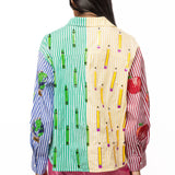 Colorblock Stripe Teacher Icon Button Up Cotton Top | Queen Of Sparkles