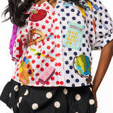 Colorblock Polka Dot Teacher Icon Button Up Top | Queen Of Sparkles