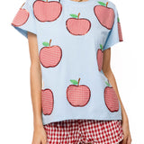 Light Blue & Red Gingham Apple Tee | Queen Of Sparkles