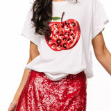 White & Red Sequin Flower Apple Tee | Queen Of Sparkles