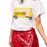 White & Yellow Sequin Flower School Bus Tee | Queen Of Sparkles