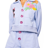 Dusty Blue Henley Jewel Button Short | Queen Of Sparkles