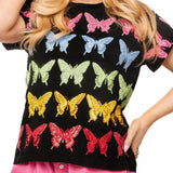 Black Multi Butterfly Tee | Queen Of Sparkles
