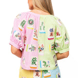 Colorblock Gingham Mahjong Tile Button Up Top | Queen Of Sparkles