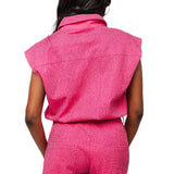 Hot Pink Rhinestone Button Up Romper | Queen Of Sparkles