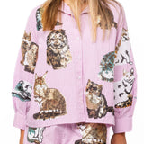 Lavender Gingham Queen of Cats Button Up Long Sleeve Top | Queen Of Sparkles